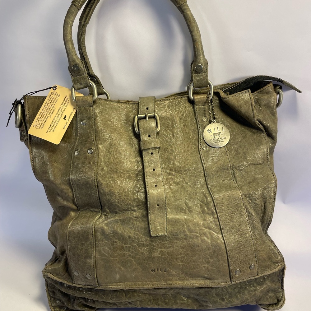 WILL Olive Green Leather Buckle Tote